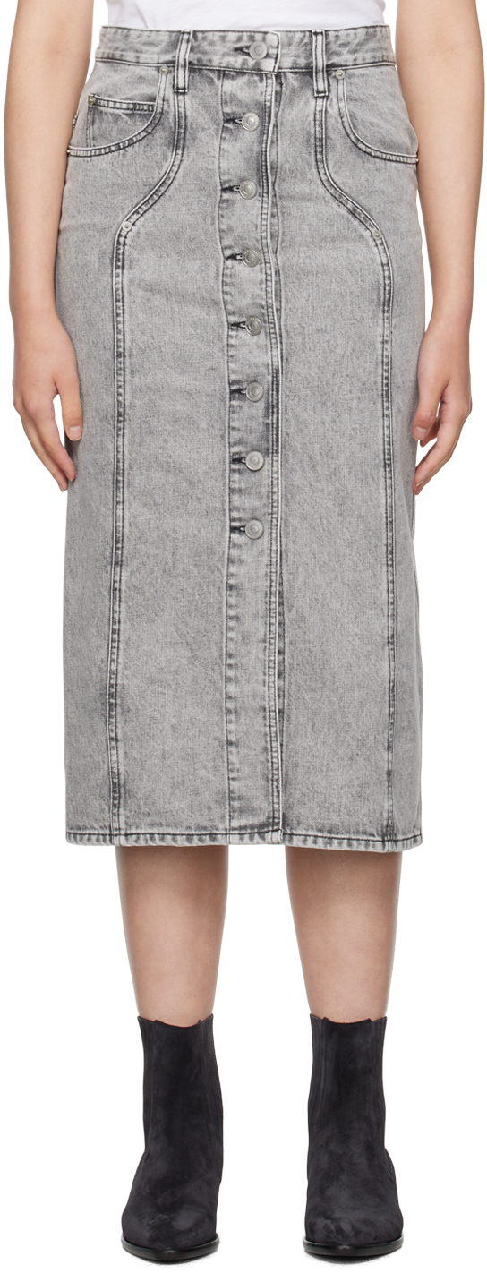 Gray Vandy Denim Midi Skirt