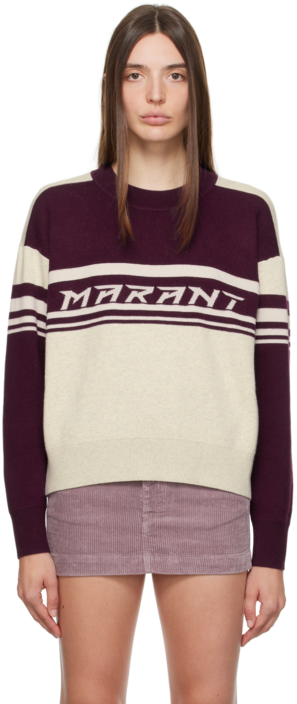 Shop Isabel Marant Étoile Off-white & Burgundy Callie Sweater In 86du Darkplum