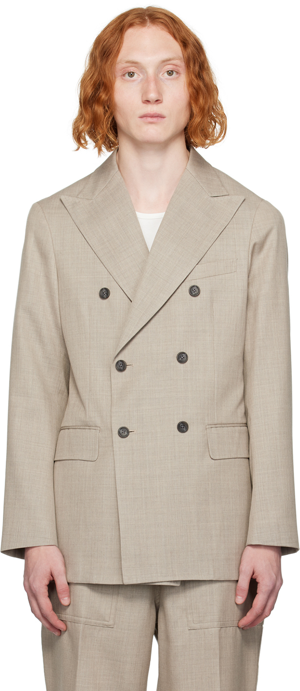 RAINMAKER KYOTO: Taupe Double-Breasted Blazer | SSENSE