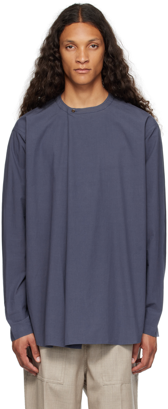 Blue Pleated Shirt by RAINMAKER KYOTO on Sale