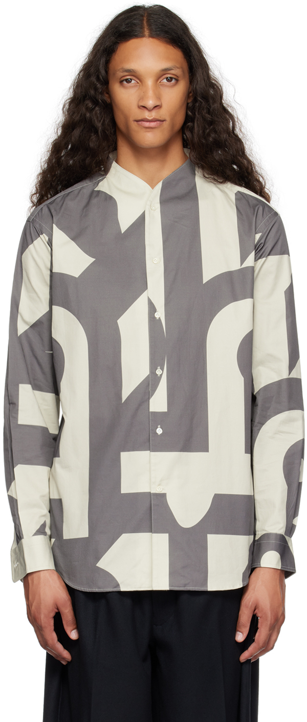 Gray & Off-White Printed Shirt