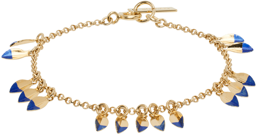 Gold & Blue Shiny Leaf Bracelet