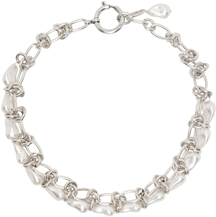 Shop Isabel Marant Silver Rain Drop Necklace In Whsi White/silver