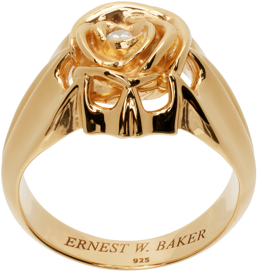 Ernest W. Baker Gold Rose Stone Ring