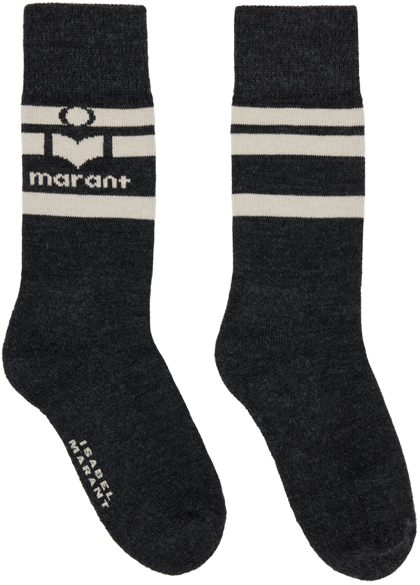 Isabel Marant Gray Viby Logo Socks In 02an Anthracite