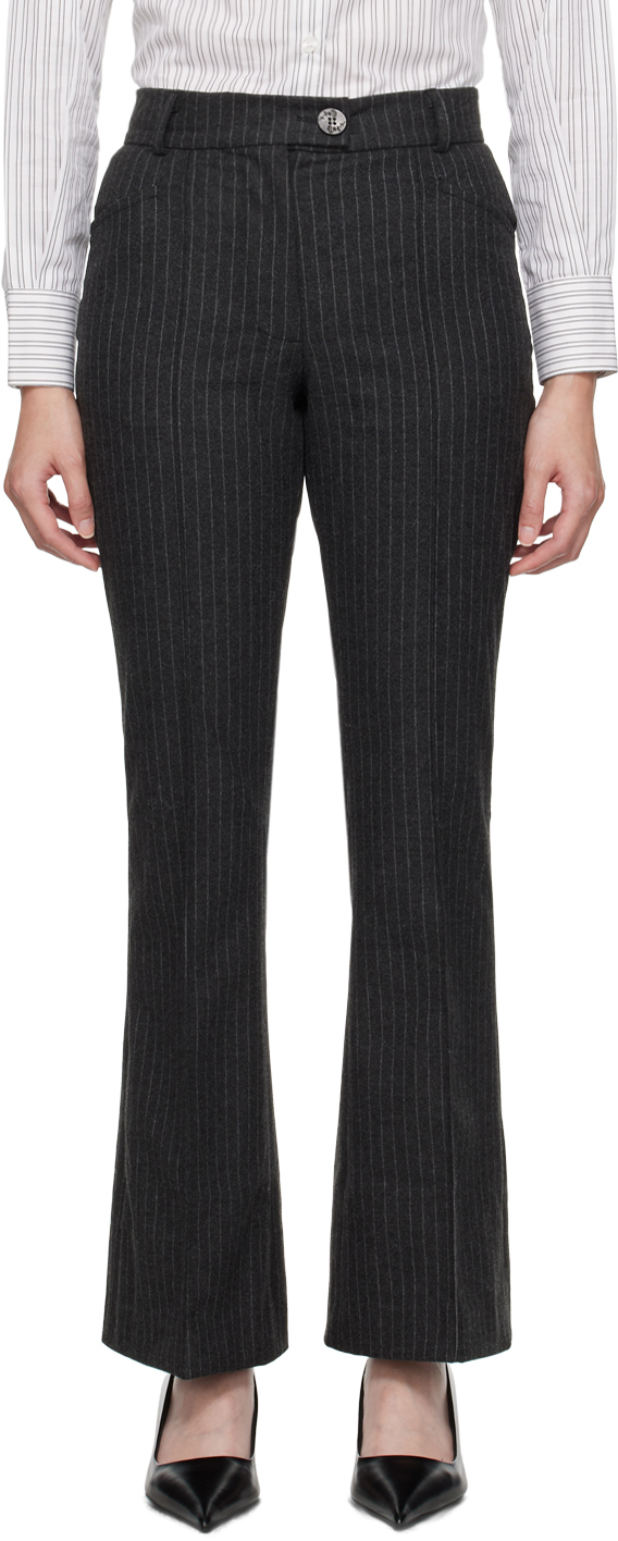 Ernest W Baker Gray Flared Trousers In Grey Pin Stripe