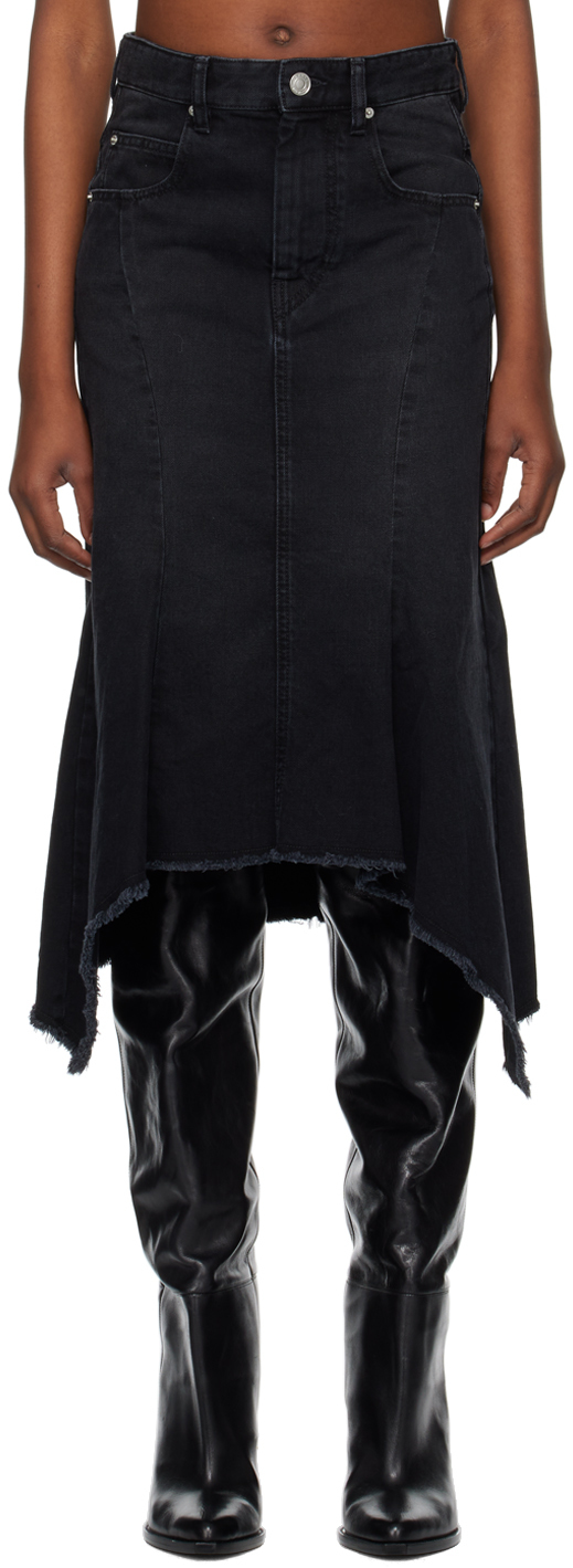Isabel Marant Black Nyda Denim Midi Skirt In 01bk Black