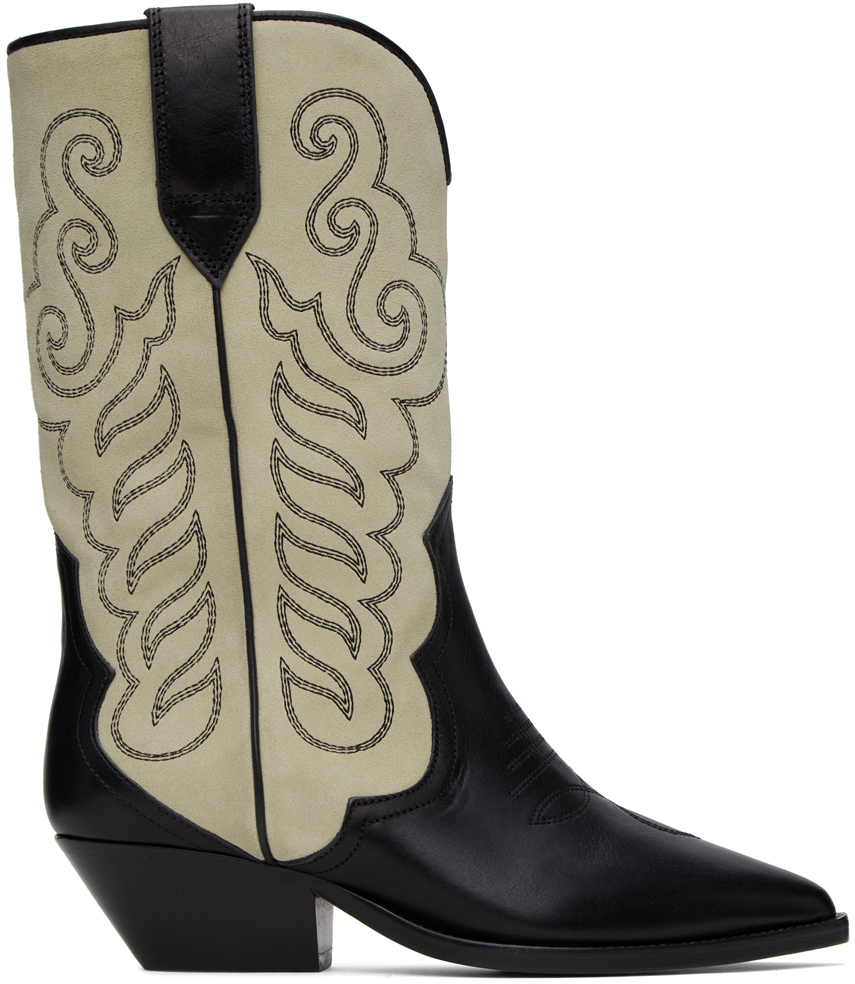 Shop Isabel Marant Black & Beige Duerto Boots In Bkec Black/ecru