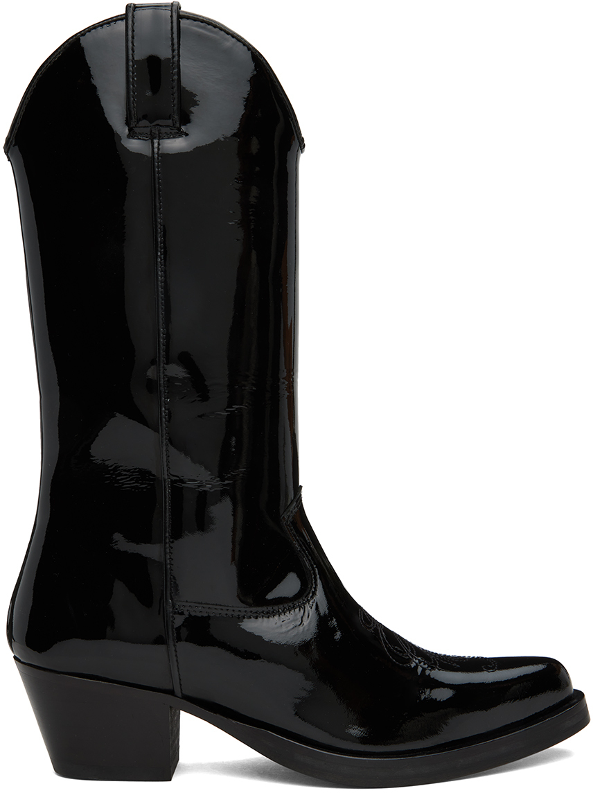 Ernest W Baker Black Western Boots In Black Patent Leather
