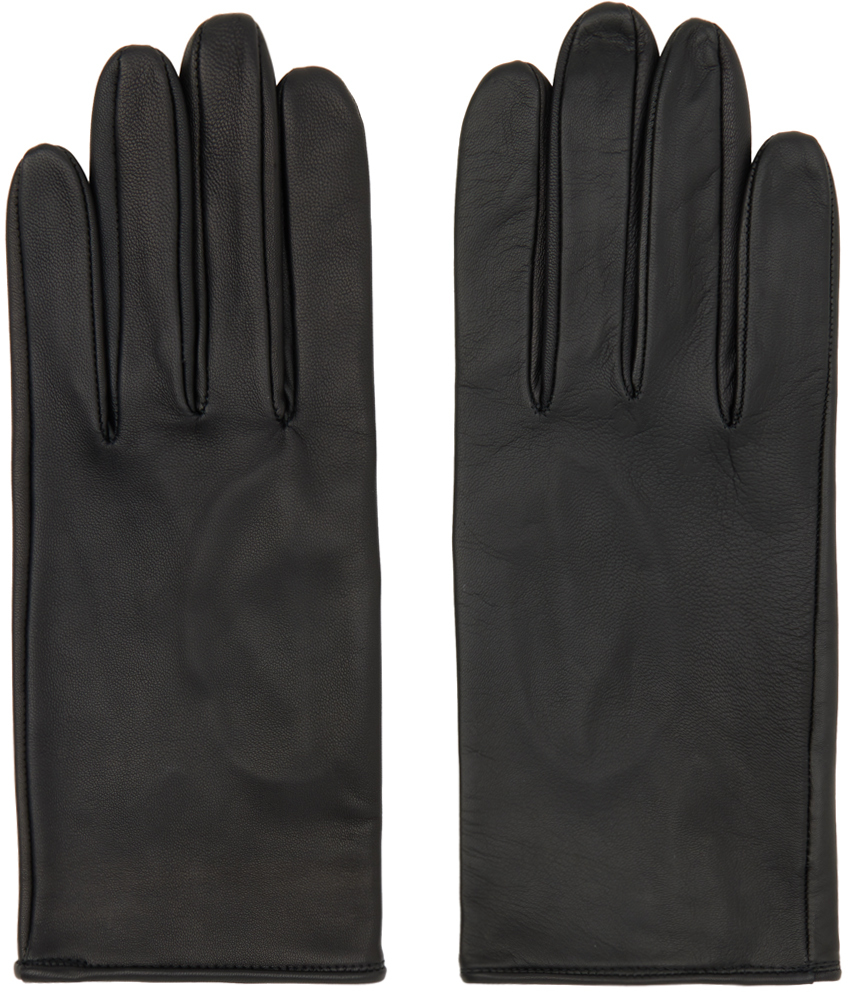 Ernest W Baker Black Press-stud Gloves In Black Leather