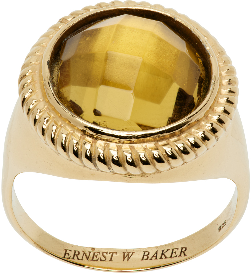 Ernest W Baker Gold Gemstone Ring In Gold Plated Silver