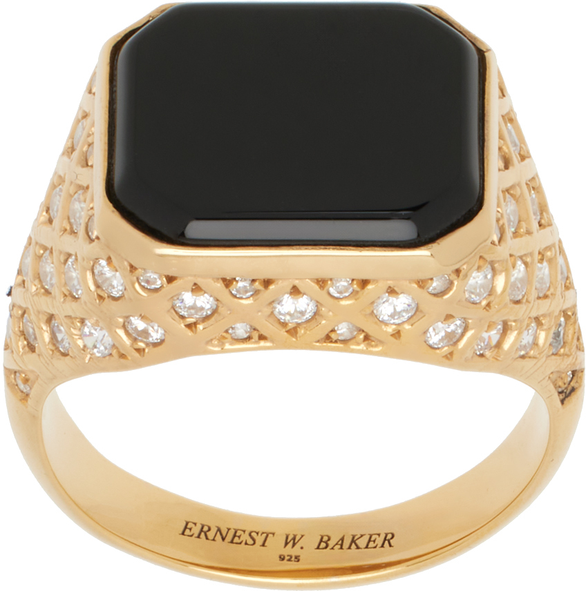 Gold Diamond Quilted Stone Ring by Ernest W. Baker on Sale