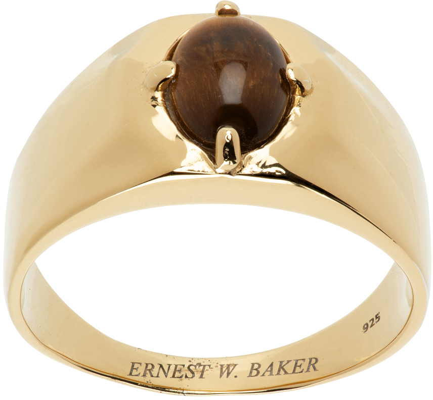 Ernest W Baker Gold Tiger's Eye Ring In Tiger Eye