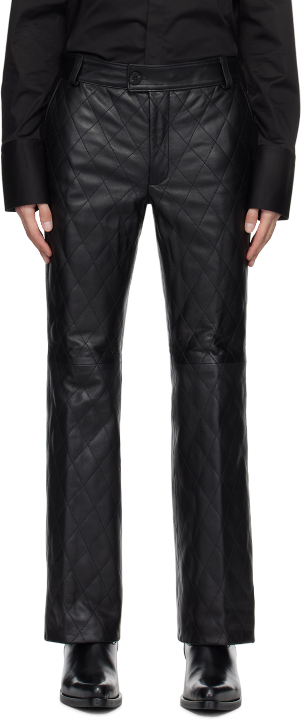 Ernest W Baker Black Quilted Leather Trousers