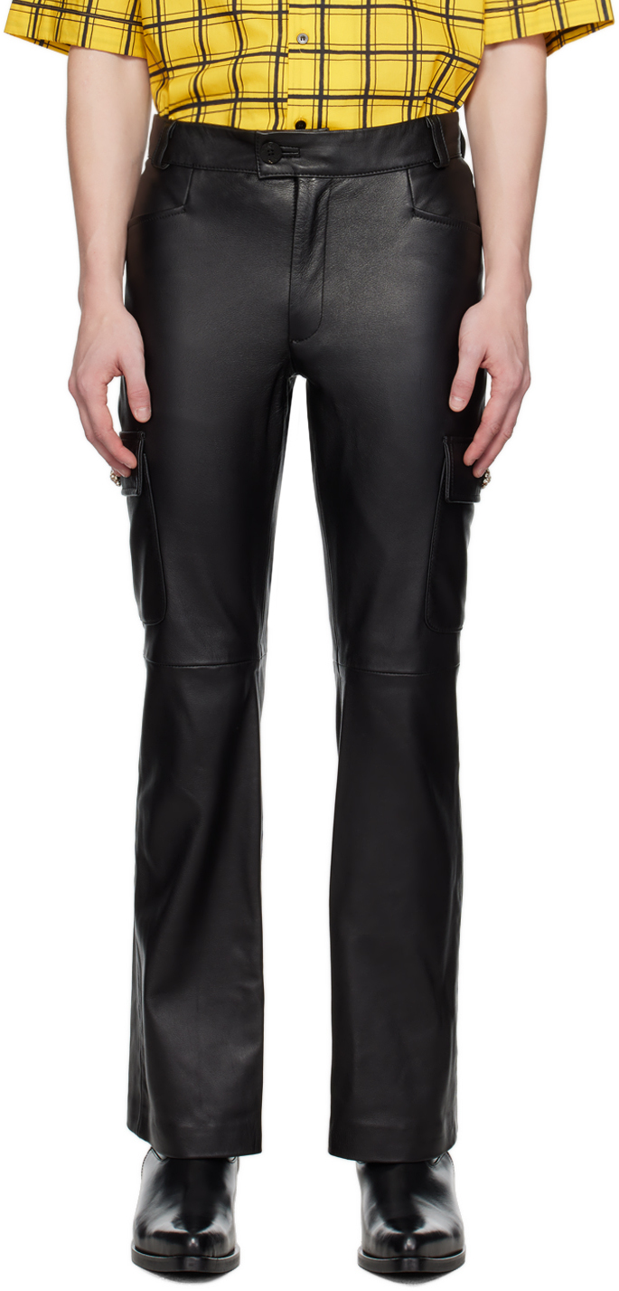 Black Crystal Leather Trousers