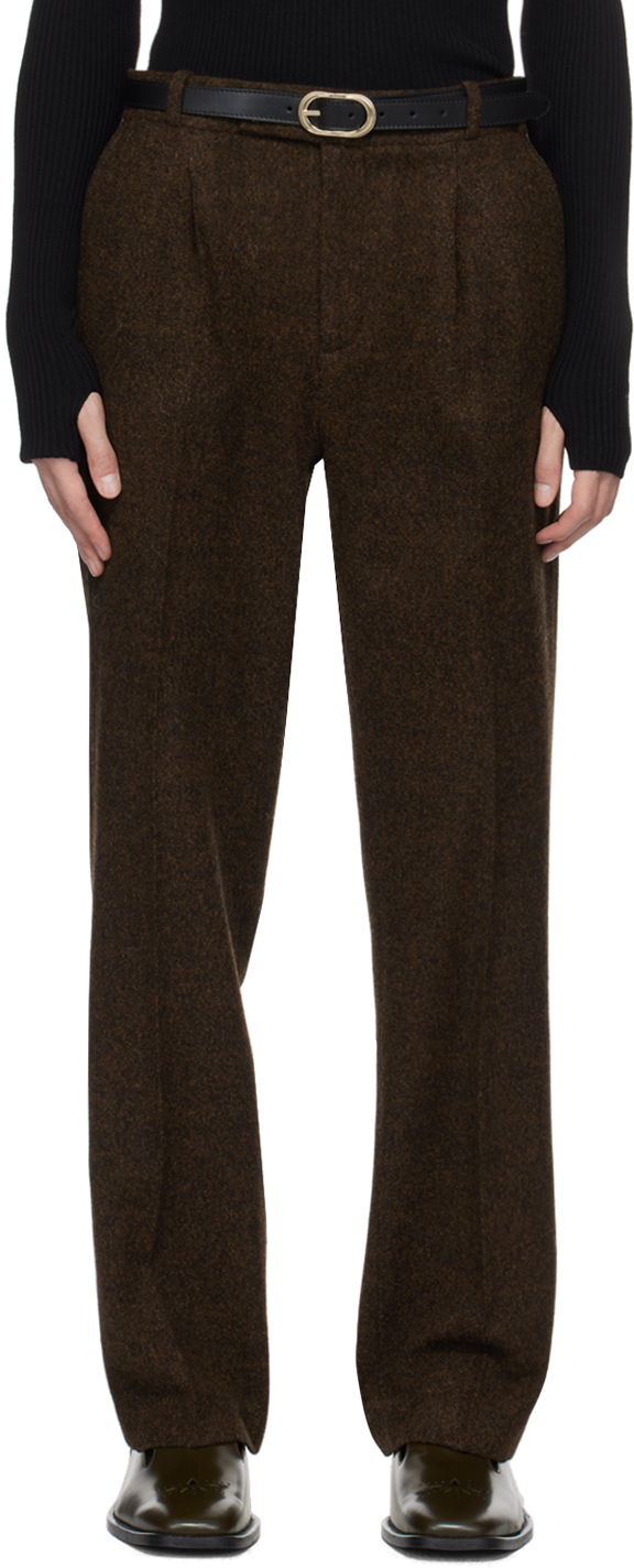 Ernest W Baker Brown Pinched Trousers In Brown Melange
