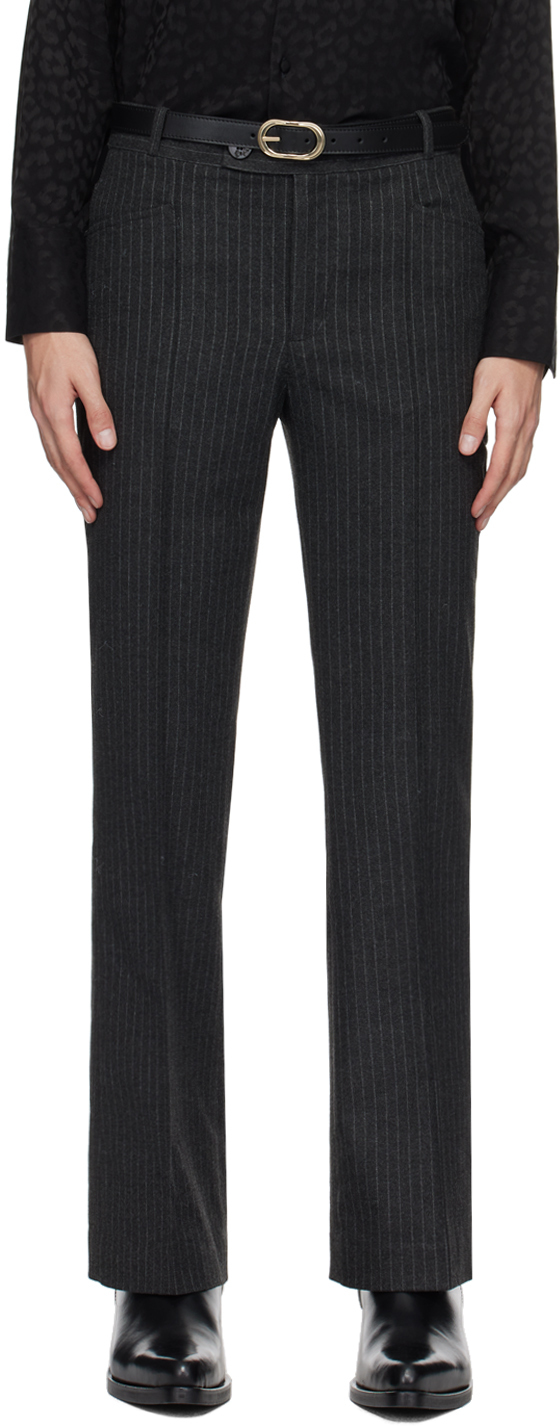 Gray Flare Trousers In Grey Pin Stripe