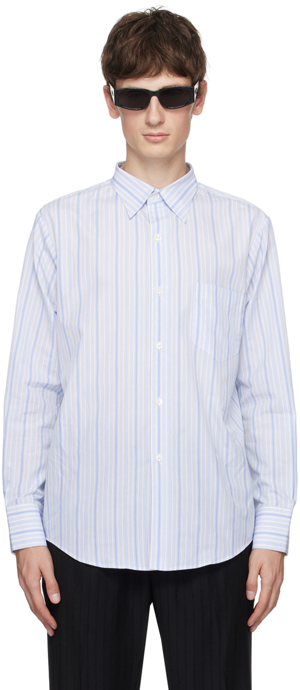 Ernest W Baker Blue & White Striped Shirt In Light Blue Stripes
