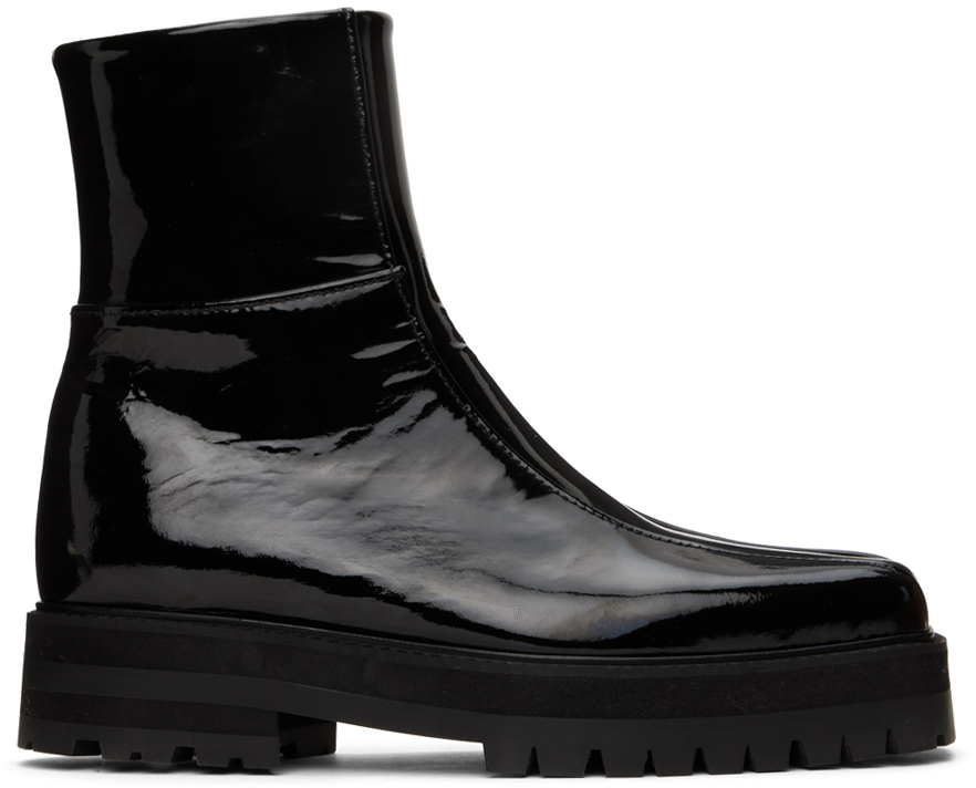 Ernest W. Baker Black Platform Zipped Boots In Black Patent