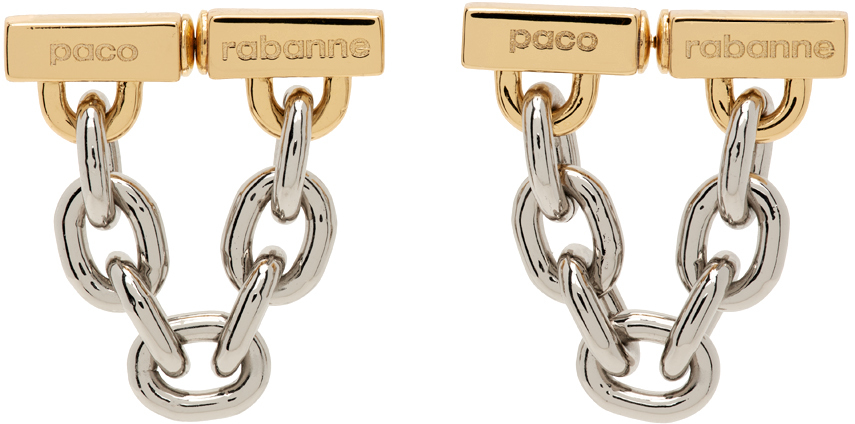 Paco Rabanne Silver & Gold Chain Link Earrings In M042 Silver / Gold