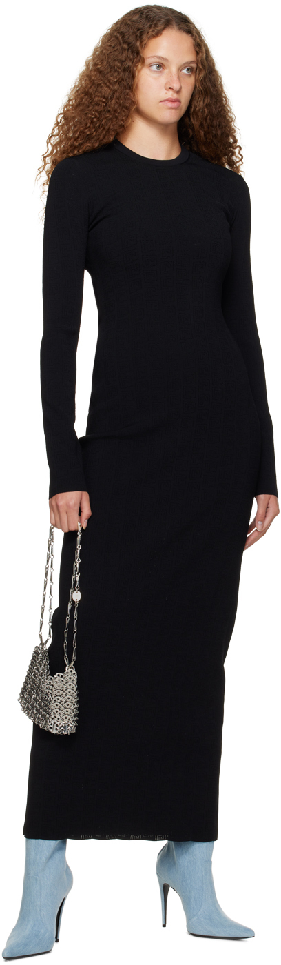 Rabanne All Over Perforated Logo Knit Long Dress In P001 Black