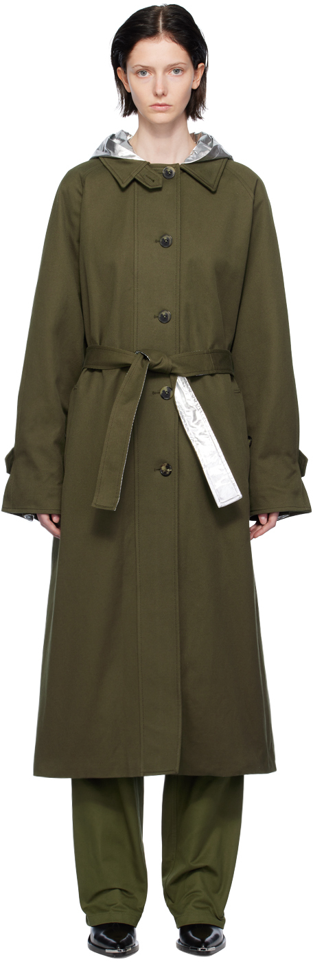 Shop Rabanne Khaki Metallic Trench Coat In P308 Dark Green