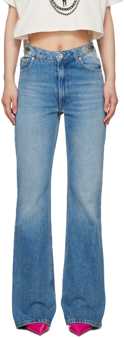 Blue Embellished Jeans by Rabanne on Sale