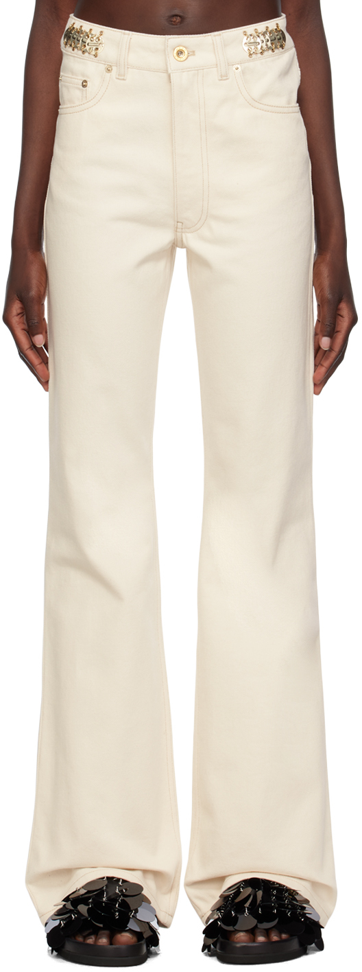 Shop Rabanne Off-white Flared Jeans In P270 Nude