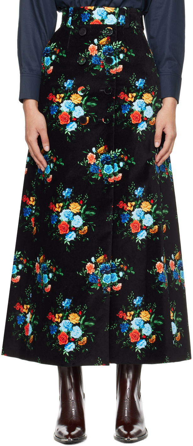 Rabanne Black Floral Maxi Skirt In V346 Manton Black