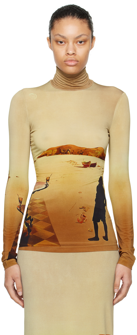 Rabanne Printed Jersey Turtleneck Top In V234 La Table Solair