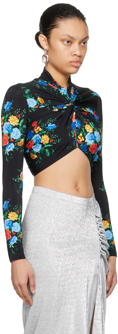 RABANNE BLACK PRINTED LONG SLEEVE T-SHIRT
