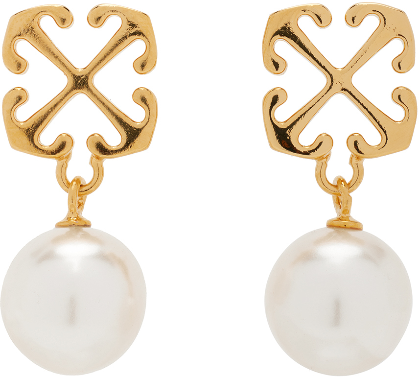 Off-White Gold Pearl Arrow Earrings