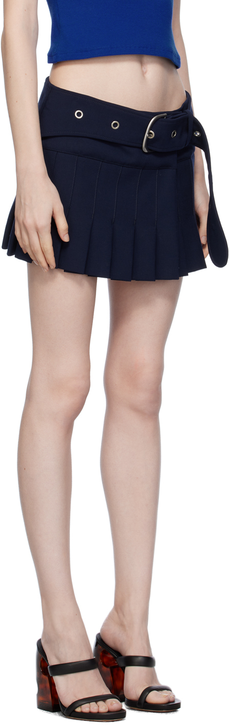 Off-white Belted Stretch-wool Pleated Mini Wrap Skirt In Cobalt Blue