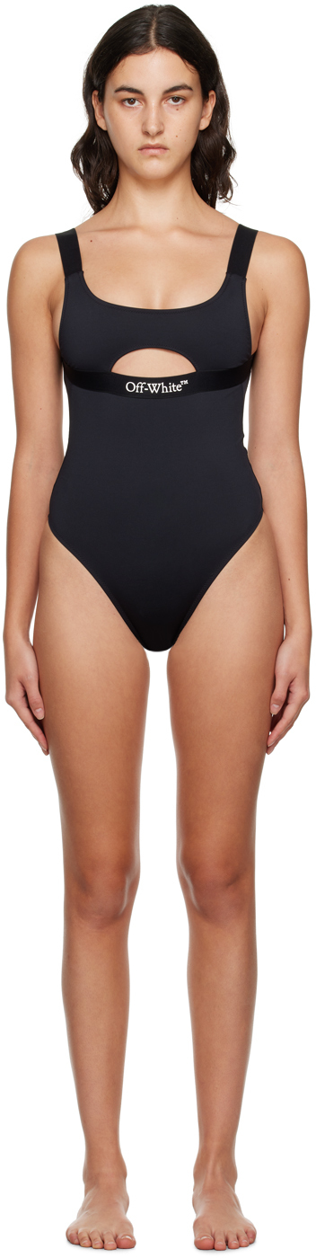 Shop Off-white Black Bonded One-piece Swimsuit In Black White