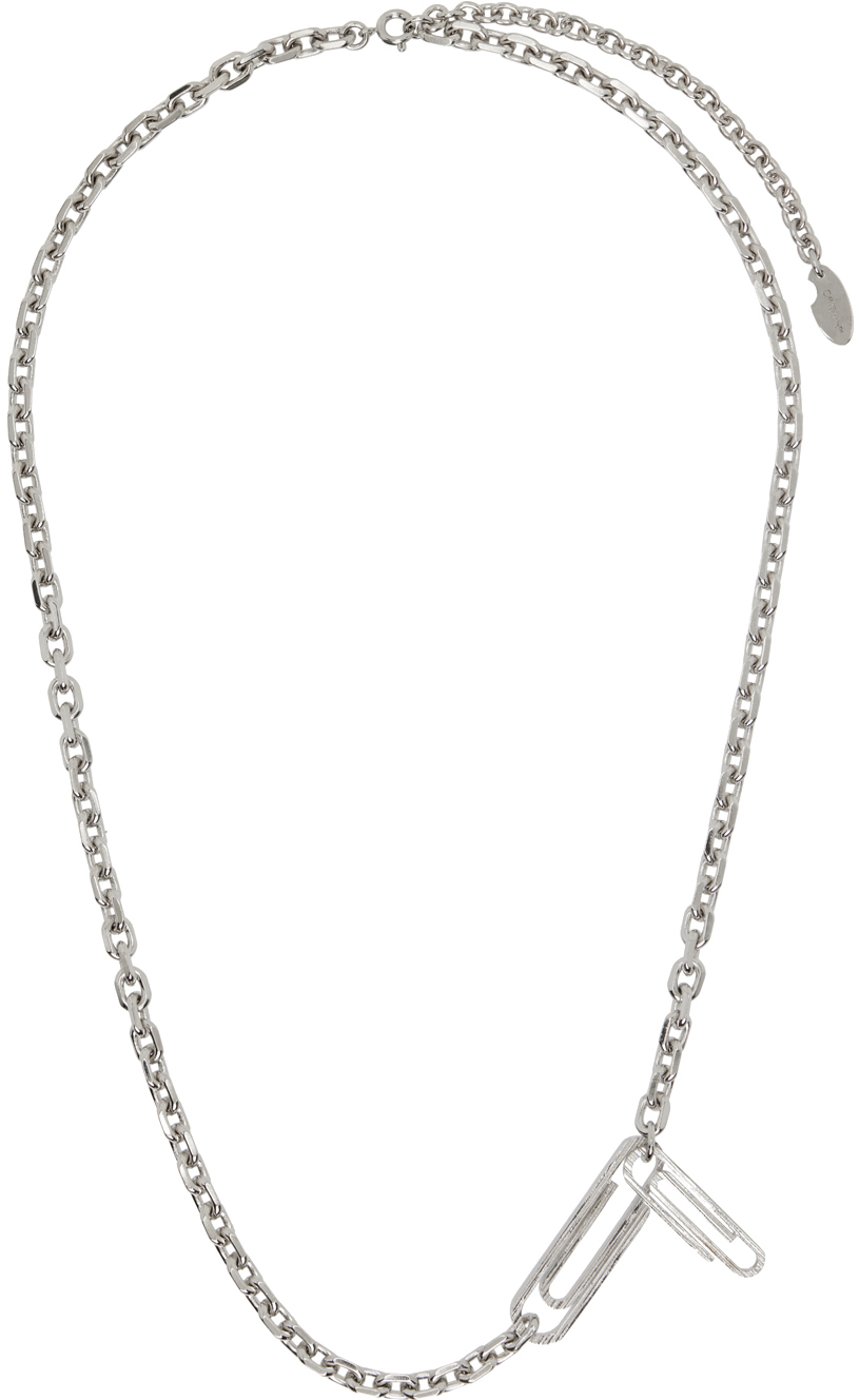 Silver Texture Paperclip Necklace by Off-White on Sale