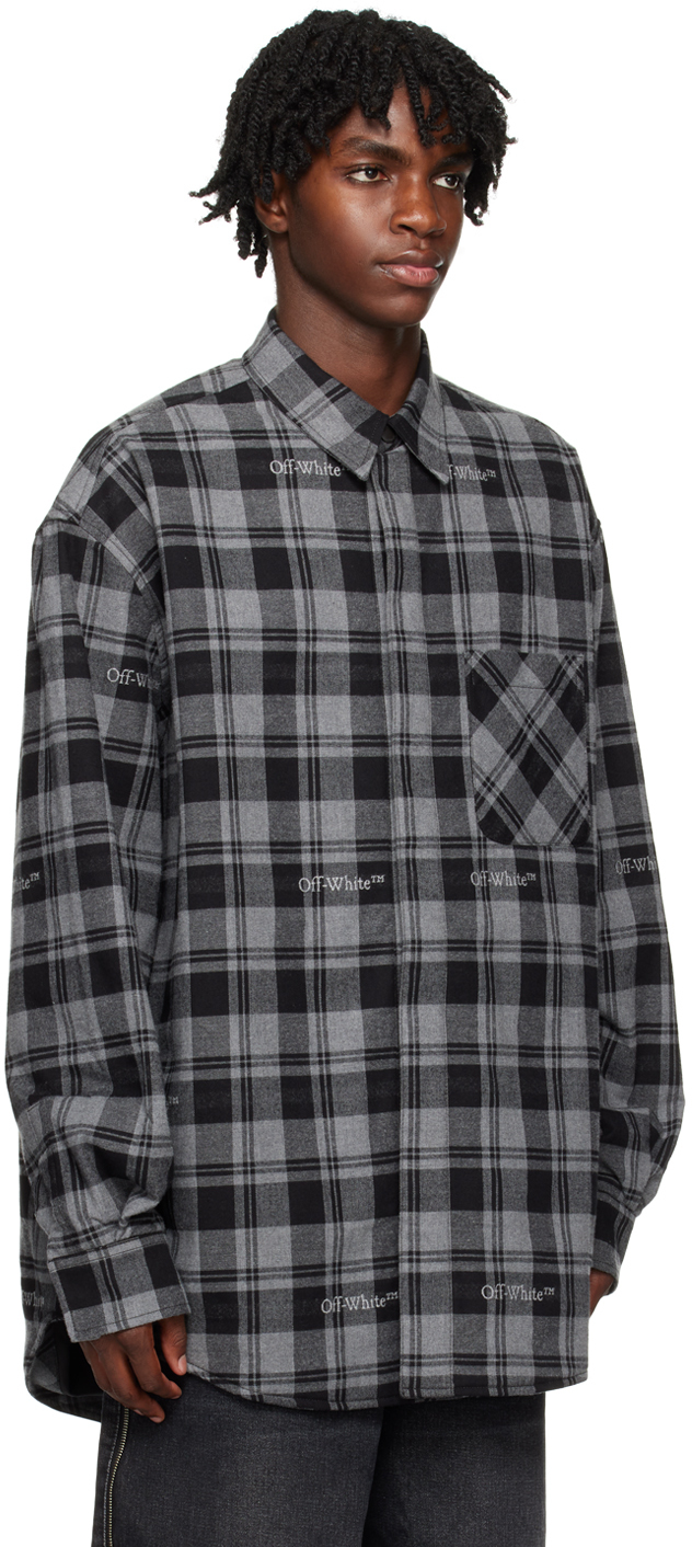 Off-white Dark Grey Cotton Check Flann Padded Overshirt In Dark Grey B