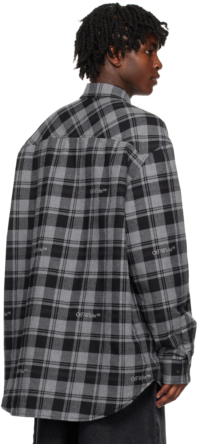 Off-white Dark Grey Cotton Check Flann Padded Overshirt In Dark Grey B