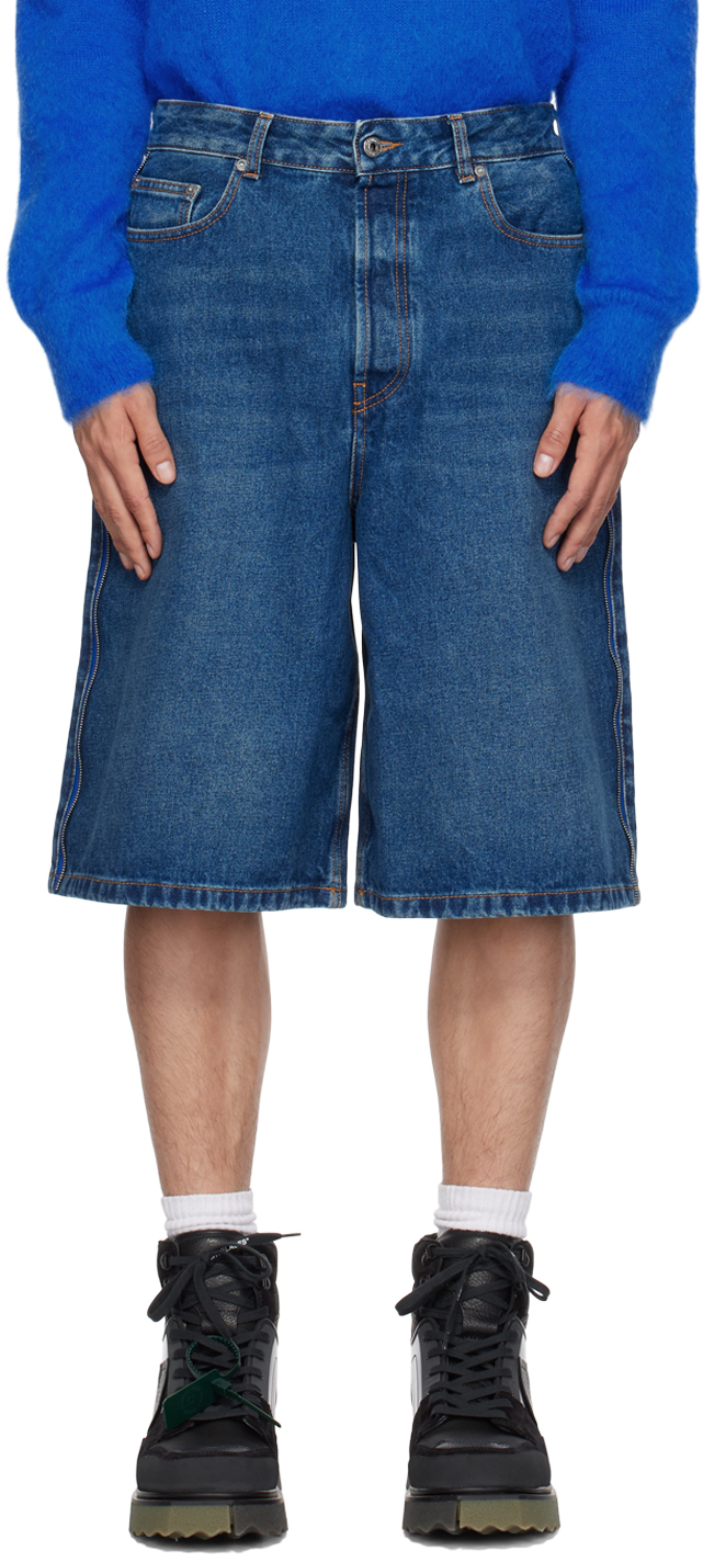 Blue Zip Denim Shorts