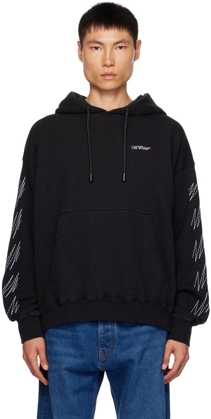 Off-white Black Stitched Hoodie In Black White