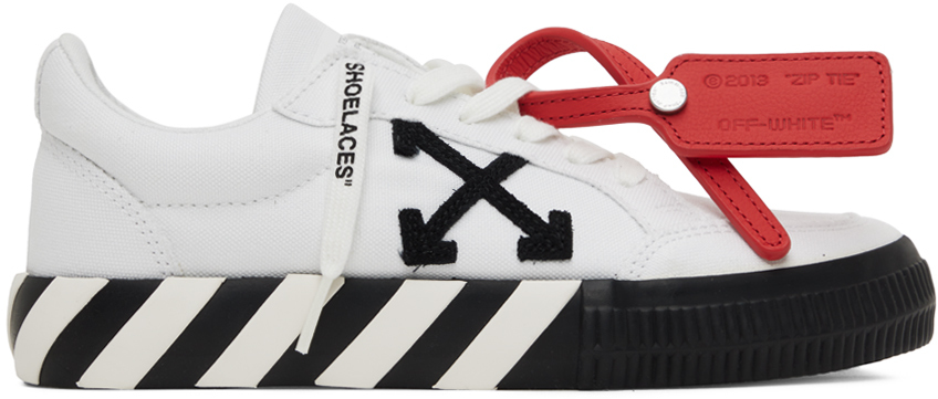 White & Black Vulcanized Low Sneakers