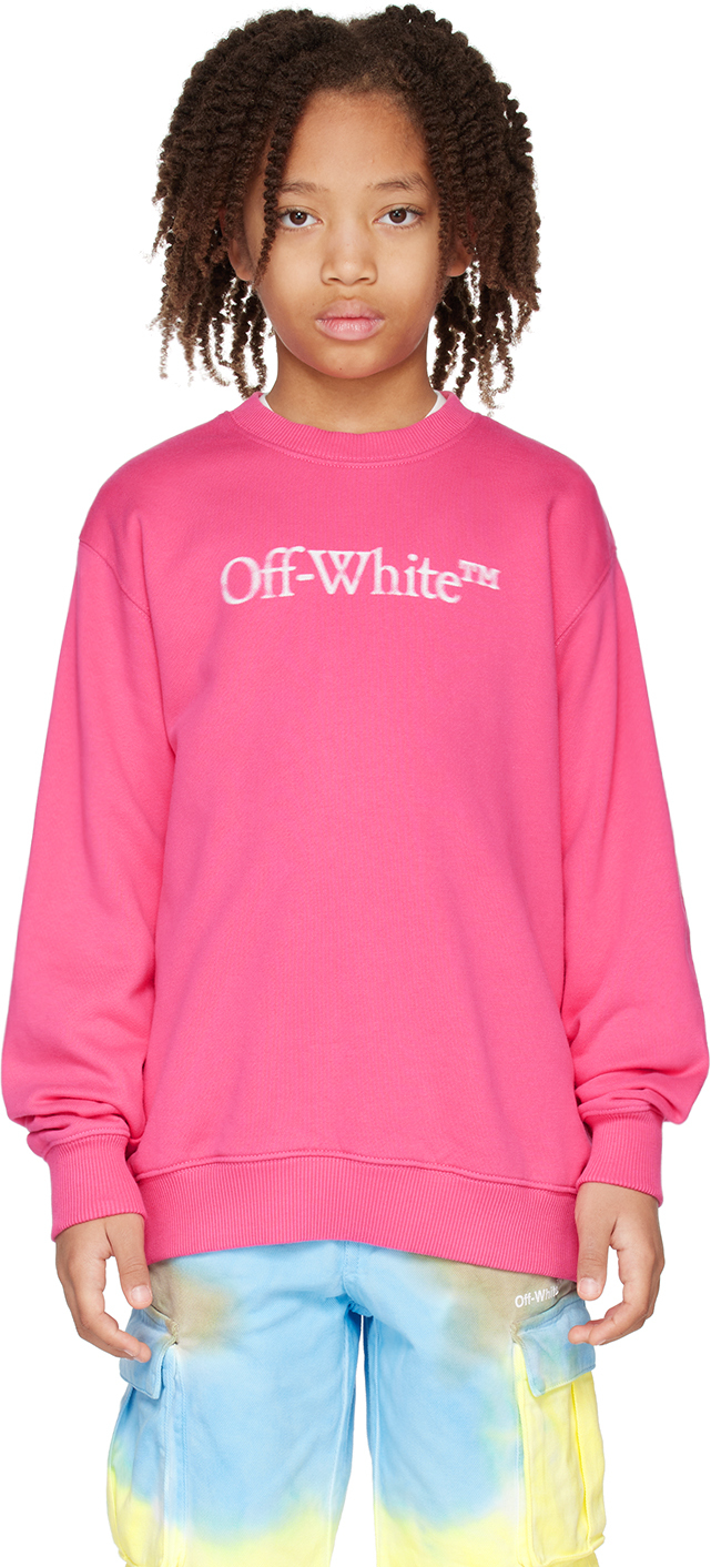 Off-white Kids' Bookish Bit Cotton Sweatshirt In Fuchsia White