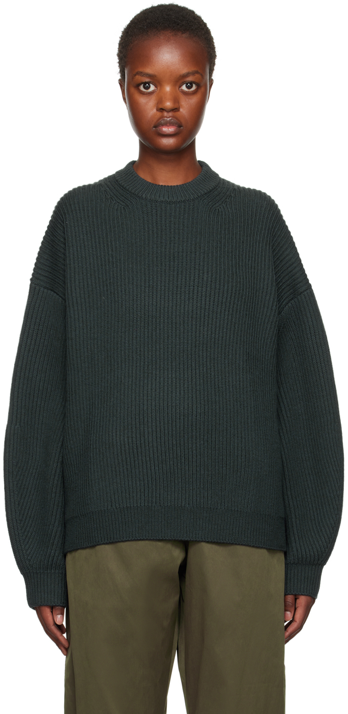 Studio Nicholson Gray Tone Sweater In Dark Fir