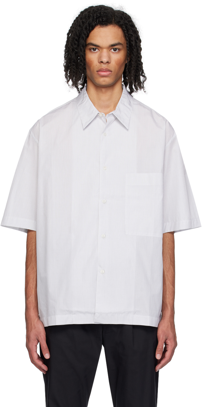 Studio Nicholson Pete Grid-print Cotton-poplin Shirt In White/black