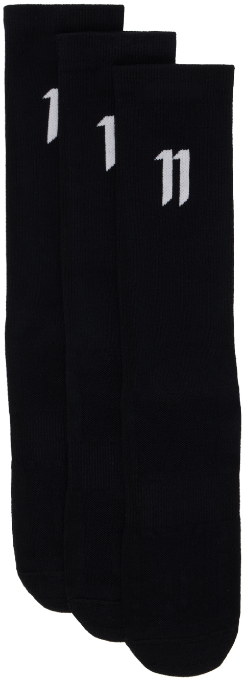 11 By Boris Bidjan Saberi Three-pack Black Logo Socks In 11 Logo