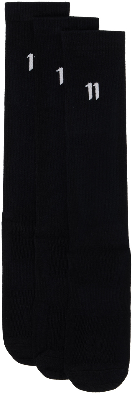 11 By Boris Bidjan Saberi Three-pack Black Logo & Type Socks In 11 Logo / Logo&type