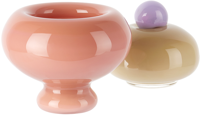 Helle Mardahl Pink & Off-white Bon Bon Sugar Dish In Banana & Rhubarb