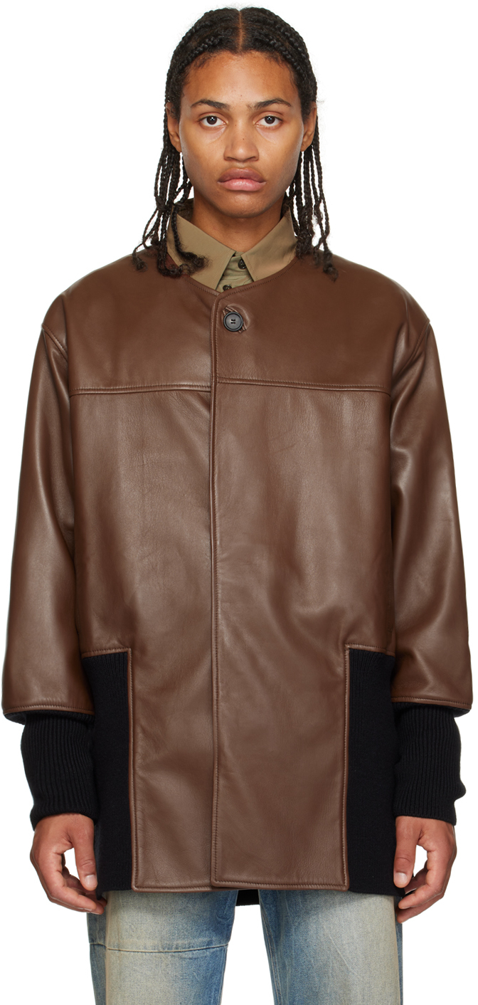 Brown Cut-Through Leather Jacket