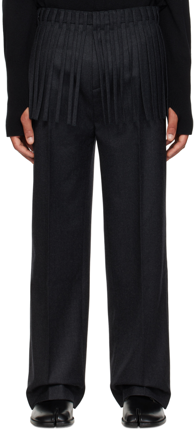 T/sehne Gray Fringed Trousers In Anthracite