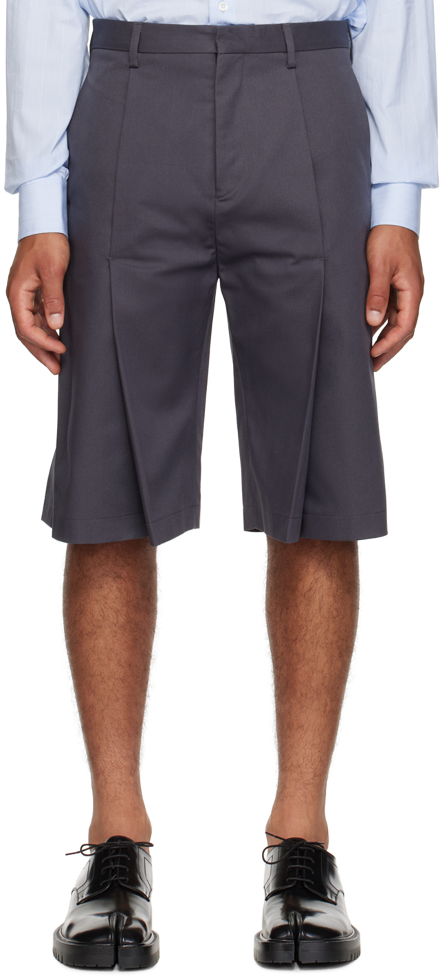 T/sehne Gray Pleated Shorts In Anthracite
