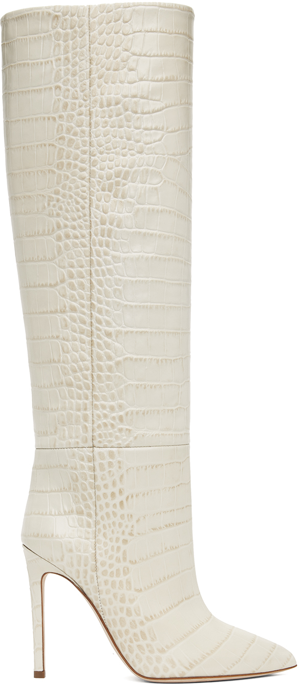 Shop Paris Texas Off-white Stiletto Boots In Bone China